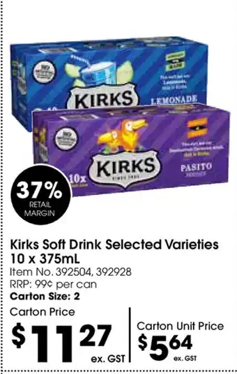 Campbells Wholesale Kirks Soft Drink Selected Varieties 10x375ml offer