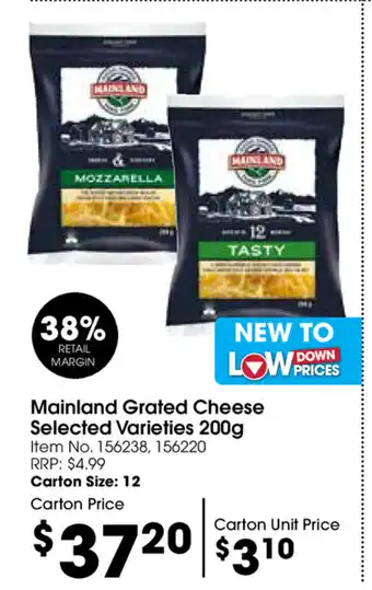 Campbells Wholesale Mainland Grated Cheese Selected Varieties 200g offer