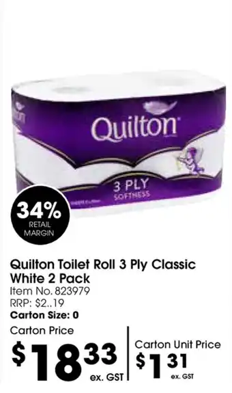 Campbells Wholesale Quilton Toilet Roll 3 Ply Classic White 2 Pack offer