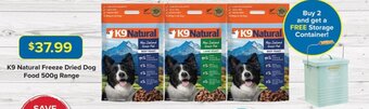 PetO K9 Natural Freeze Dried Dog Food 500g Range offer