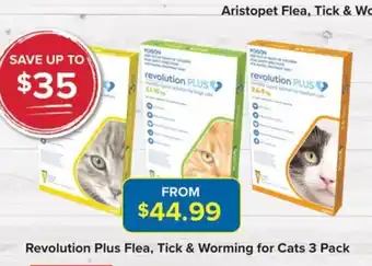 PetO Revolution Plus Flea, Thick & Worming For Cats 3 Pack offer