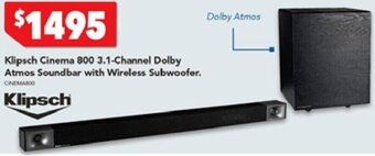 Klipsch Cinema 800 3.1-Channel Dolby Atmos Soundbar With Wireless Subwoofer