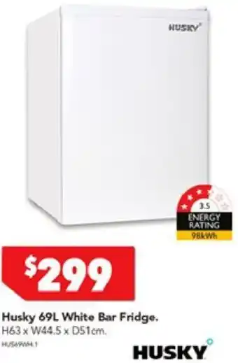 Harvey Norman Husky 69L White Bar Fridge H36 x W44.5 x D51cm offer