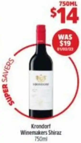 BWS Krondorf Winemakers Shiraz 750ml offer