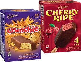 IGA Xpress Cadbury Crunchie Bar, Cherry Ripe, Creme Egg or Dairy Milk 4 Pack Selected Varieties offer
