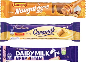 Coles Cadbury Medium Bar 30g-60g or Europe Bar 40g-45g or Toblerone Bar 50g offer