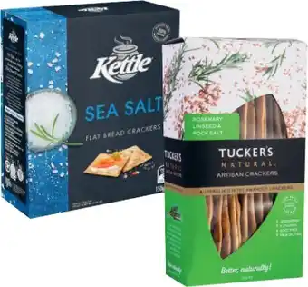 Coles Tuckeru2019s Gourmet Artisan Crackers 100g or Kettle Flat Bread Crackers 150g offer