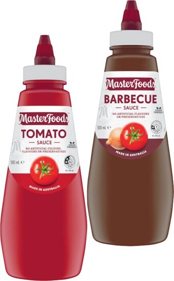 Coles Masterfoods Squeezy Tomato or Barbecue Sauce 500mL offer