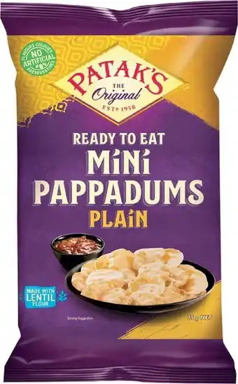 Coles Pataku2019s Ready To Eat Mini Plain Pappadums 75g offer
