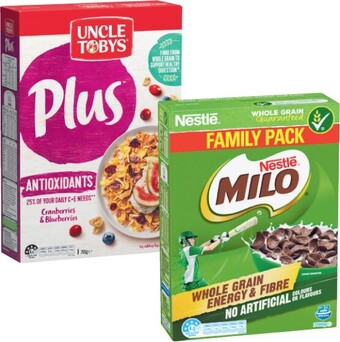 Coles Uncle Tobys Plus 705g-820g or Nestlé Milo Cereal 700g offer