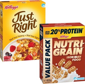 Coles Kelloggu2019s Nutri-Grain 805g, Crunchy Nut Corn Flakes 670g or Just Right Original 790g offer