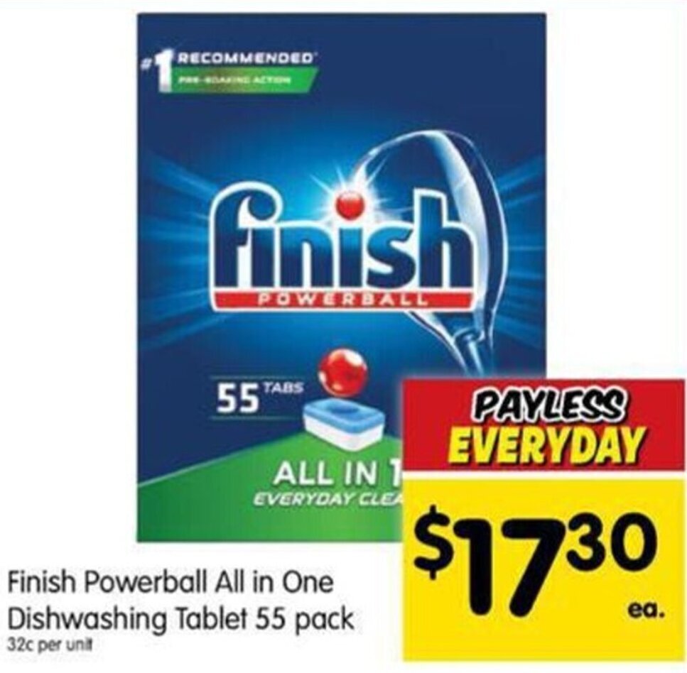 Finish Powerball All In One Dishwashing Tablet 55 Pack offer at Spar