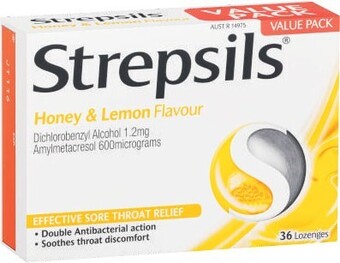 Coles Strepsils Throat Lozenges Honey & Lemon 36 Pack** offer