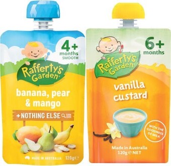 Coles Raffertyu2019s Garden Baby Food Pouch 120g offer