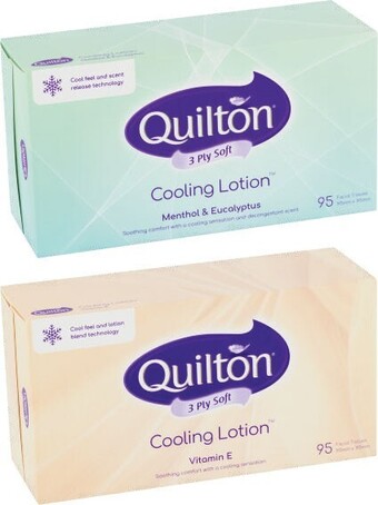 Coles Quilton 3 Ply Cooling Facial Tissues 95 Pack offer