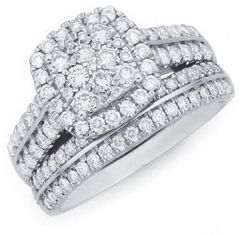 Prouds 18ct White Gold Diamond Cluster Cushion Shape Bridal Set offer