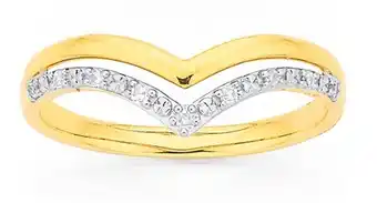 9ct Gold Diamond Double V Shape Split Ring