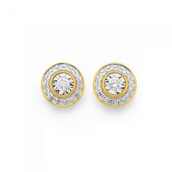 Prouds 9ct Gold Diamond Round Framed Stud Earrings offer