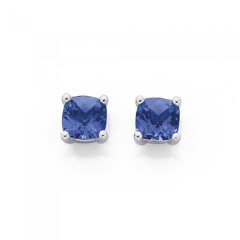 Prouds 9ct White Gold Created Ceylon Sapphire Studs offer