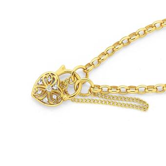 Prouds 9ct Gold 19cm Solid Belcher Diamond Padlock Bracelet offer