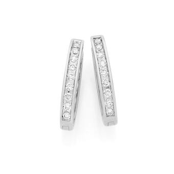9ct White Gold Diamond Huggie Earrings