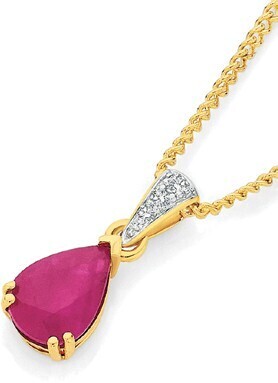 Angus & Coote 9ct Gold Natural Ruby & Diamond Pendant offer