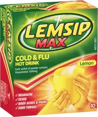 Lemsip Max Lemon Cold & Flu Hot Drink Sachets 10 Pack**