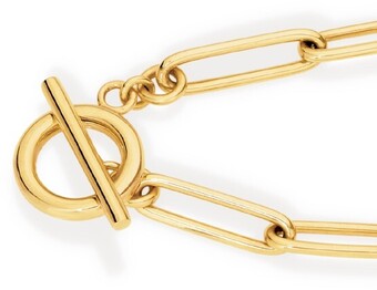 Angus & Coote 9ct Gold 19cm Solid Paperclip Fob Bracelet offer