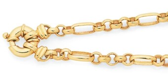 Goldmark 9ct Gold 19cm Solid Belcher Figaro Bolt Ring Bracelet offer