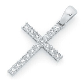 9ct White Gold Diamond Cross Pendant