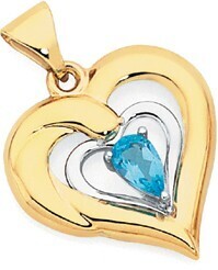 Goldmark 9ct Gold Two Tone Sky Blue Topaz Double Heart Pendant offer