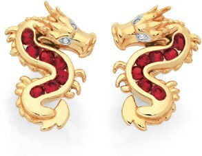 Goldmark 9ct Gold Created Ruby with Diamond Accents Dragon Stud Earrings offer