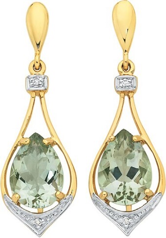 Goldmark 9ct Gold Green Amethyst & Diamond Teardrop Stud Earrings offer