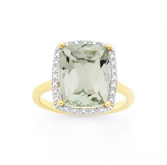 Goldmark Manhattan G Cocktail Ring Collection - 9ct Gold Green Amethyst Long Cushion Shape Ring offer