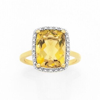 Manhattan G Cocktail Ring Collection - 9ct Gold Honey Quartz Long Cushion Shape Ring