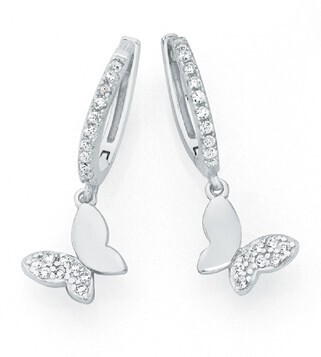 Goldmark Sterling Silver CZ Butterfly On CZ Hoop Earrings offer