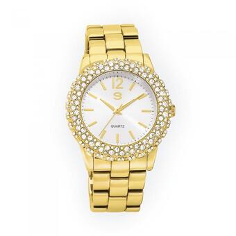 Goldmark G Ladies Gold Tone Round Stone Set Bezel Watch offer