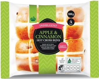Woolworths Woolworths Indulgent Apple & Cinnamon Hot Cross Bun Pk 4 offer