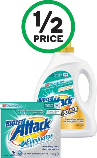 Woolworths Biozet Attack Plus Laundry Liquid 2 Litre or Powder 2 kg offer