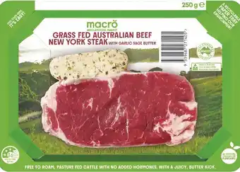 Woolworths Macro Grass Fed Australian New York Steak with Garlic Sage Butter 250g offer
