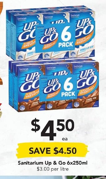 Drakes Sanitarium Up & Go 6x250ml offer