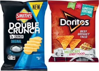 Coles Smith’s Crinkle Cut Potato Chips, Double Crunch or Doritos Corn Chips 150g-170g offer