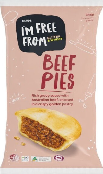 Coles Coles I’m Free From Beef Pies 2 Pack 340g offer
