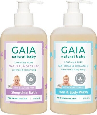 Coles Gaia Natural Baby Hair & Body Wash or Sleeptime Bath 500mL offer