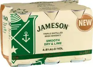 Coles Jameson Smooth 4.8% Dry & Lime Cans 6x375mL offer
