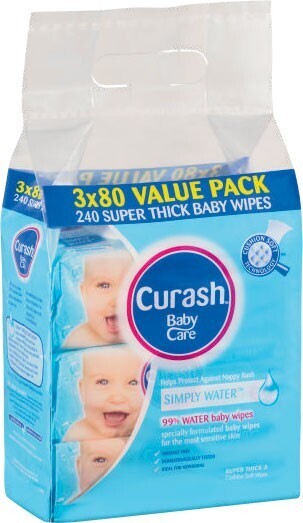 Coles Curash 99% Water Baby Wipes 240 Pack offer