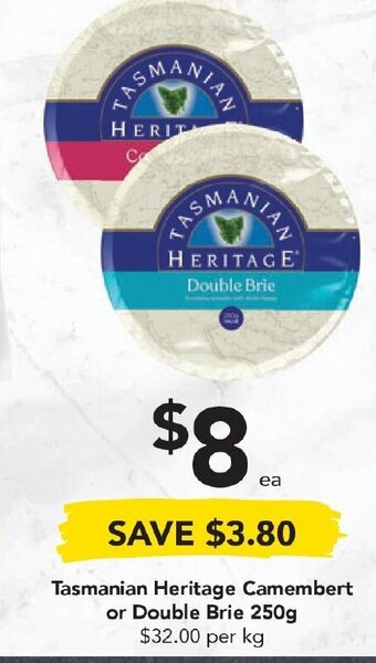 Tasmanian Heritage Camembert or Double Brie 250g