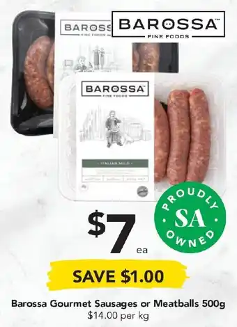 Drakes Barossa Gourmet Sausage or Meatballs 500g offer