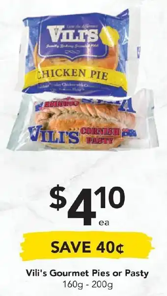 Drakes Vili's Gourmet Pies or Pasty160-200g offer