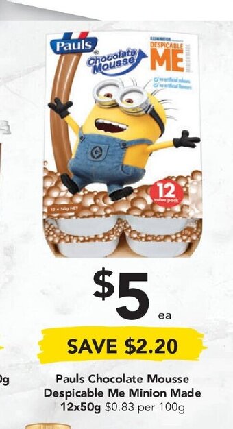 Drakes Pauls Chocolate Mousse Despicable Me Minion Made 12x50g offer